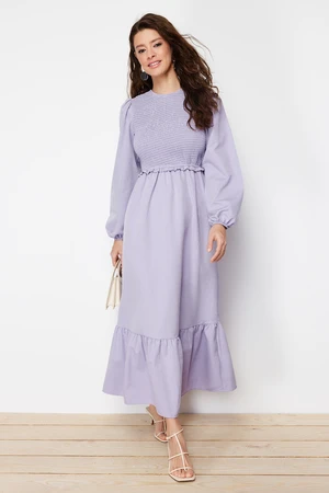 Trendyol Purple Gipe Detailed Crew Neck Woven Dress