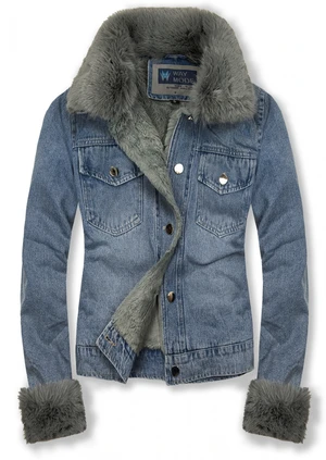 Jeansjacke mit kuscheligem Fellimitat blau/grau