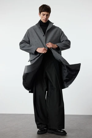 Trendyol Anthracite Oversize Fit Stand Collar Long Stash Winter Coat