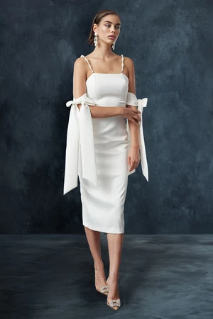 Trendyol White Sleeve Detailed Satin Woven Dress