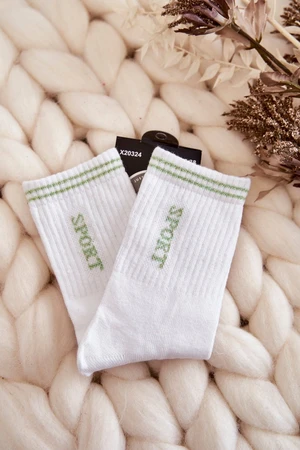 Women's Sports Socks Vertical Sport Lettering White