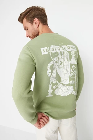 Trendyol Green Crew Neck Regular/Normal Cut Mystic Printed Inside Polar Fleece Sweatshirt