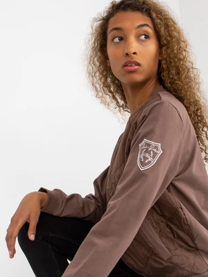 RUE PARIS Brown Ladies Bomber Sweatshirt with Stitching