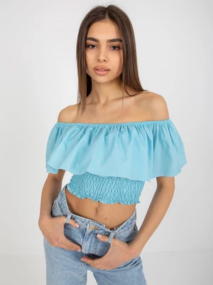 Light blue short blouse with Spanish ruffle