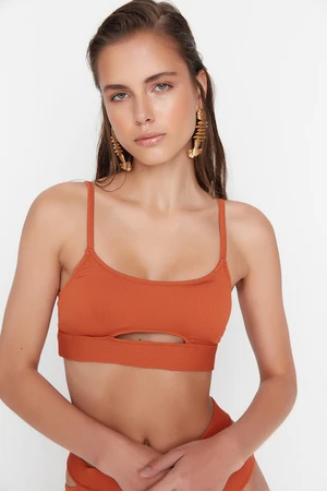 Trendyol Brown Cut Out Detailed Bikini Top