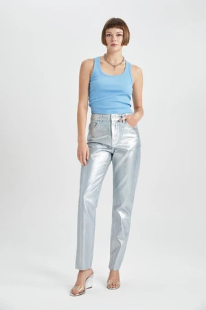 DEFACTO Straight Fit Regular Fit Regular Waist Tube Leg Ankle Length Metallic Jean Pants