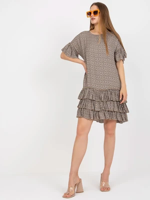 Beige minidress with frills and short sleeves ZULUNA