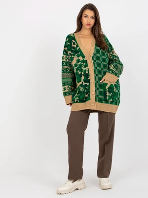 Green and camel warm oversize cardigan