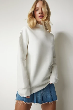 Happiness İstanbul Women's Ecru High Neck Basic Raised Sweatshirt