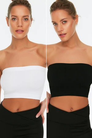 Trendyol Black & White 2-Pack Seamless/Seamless Ribbed Strapless Knitted Sports Bra