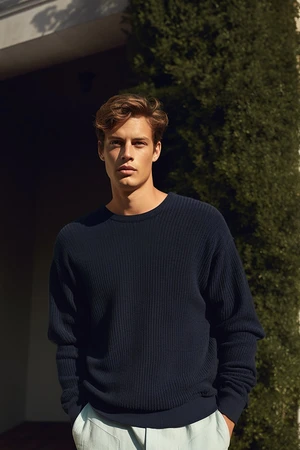 Trendyol Navy Blue Oversize Fit Wide Fit Crew Neck Basic Knitwear Sweater