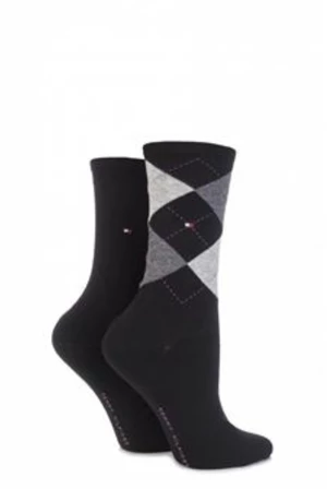 Tommy Hilfiger Ponožky - TH WOMEN CHECK SOCK 2P tmavosivá