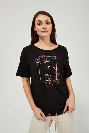 Cotton blouse with inscription - black