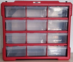 Organizér - skříňka plastová, 12 šuplíků, červená - MAGG 120297