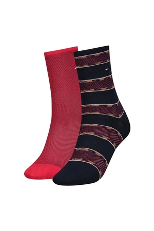 Tommy Hilfiger Ponožky - TH WOMEN SOCK 2P LEOPARD STRIPE červená, čierna