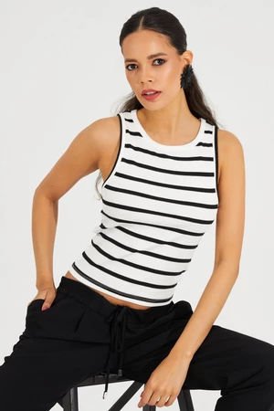 Cool & Sexy Women's White-Black Striped Camisole Blouse