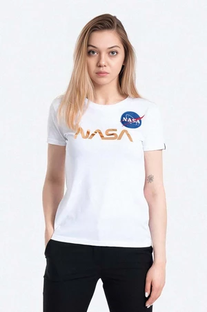 Bavlněné tričko Alpha Industries NASA Pm T bílá barva, 198053.438-white