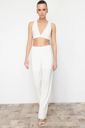 Trendyol White Pleat Lined Stretchy Knitted Trousers