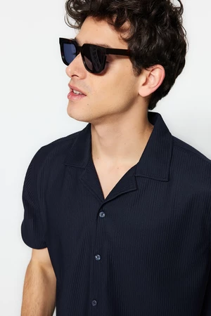 Trendyol Navy Regular Fit Wide Collar Summer Shirt