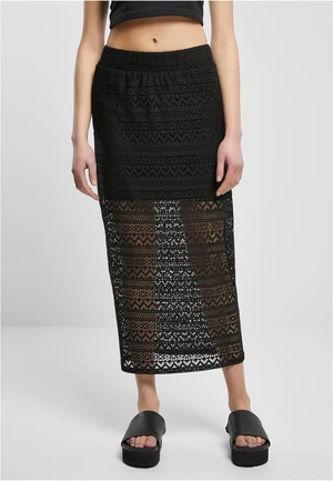 Women's Stretch Crochet Lace Midi Skirt Black