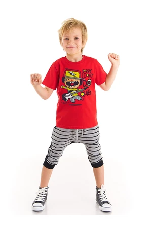 Denokids Jake Boys Red T-shirt Gray Capri Shorts Set