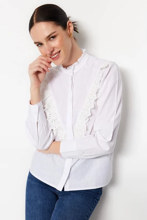Trendyol White Lace Woven Cotton Shirt with Lace