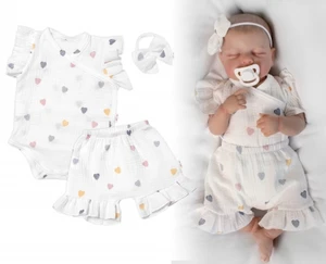 Zavinovací body, kraťasky + čelenka, mušelín, Srdíčko, Baby Nellys, smetanové, vel. 56 (1-2m)