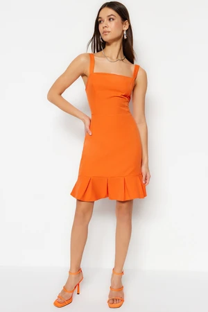 Trendyol Orange A-Line Mini Woven Pleated Woven Dress