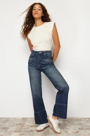 Trendyol Dark Blue More Sustainable Stitch Detail High Waist Wide Leg Jeans