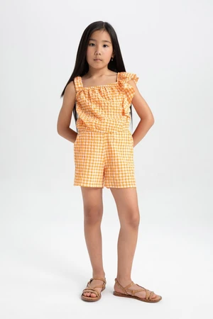 DEFACTO Girl 2-Piece Set Crinkle Strap Plaid Blouse Shorts