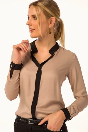 armonika Women's Beige Striped Front Shirt