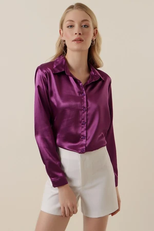 Bigdart 3964 Lightly Flowy Satin Shirt - H. Purple