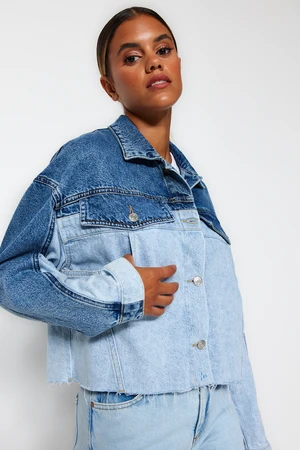 Trendyol Blue Color Block Trucker Denim Jacket