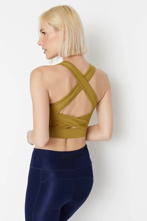 Trendyol Oil Green Square Collar Sports Bra with Support/Sculpting Back Detail