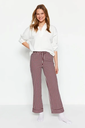 Trendyol Claret Red 100% Cotton Striped Knitted Pajama Bottoms