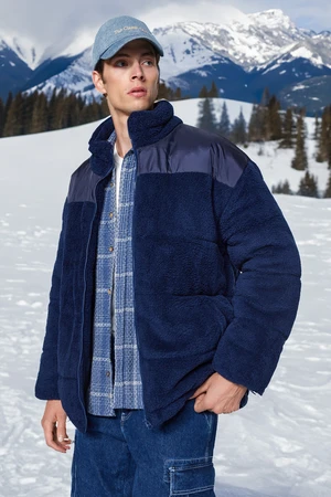 Trendyol Men's Navy Blue Oversize Fit Plush Lined/Stuffed Thick Winter Coat