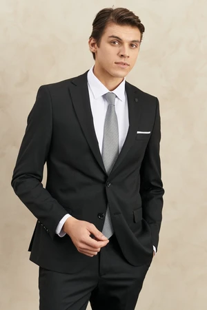 ALTINYILDIZ CLASSICS Men's Black-gray Extra Slim Fit Slim Fit Monocollar Striped Classic Suit.