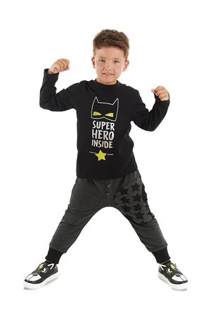 Mushi Superhero Boys Kids Black T-shirt Gray Pants Suit