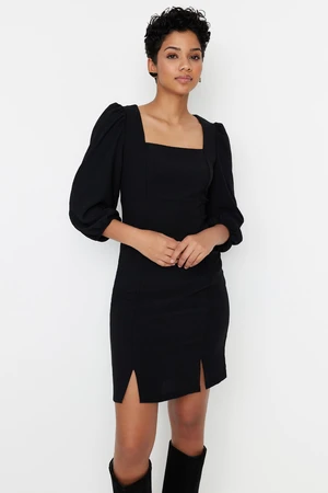 Trendyol Black Square Neck Slit Woven Mini Woven Dress