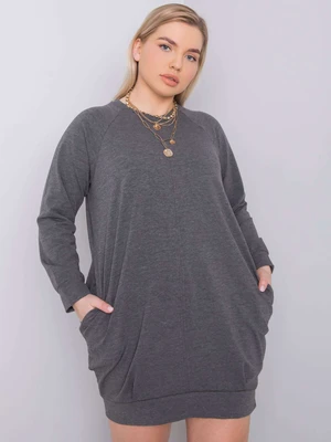 Dark gray melange dress plus sizes with long sleeves