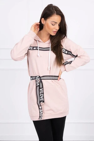 Dress decorated with tape with inscriptions dark powder pink