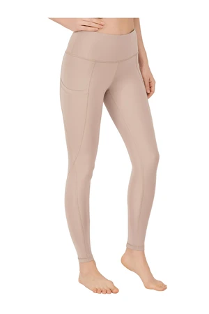 LOS OJOS Women's Beige High Waist Two Pockets Gathering Sports Leggings.