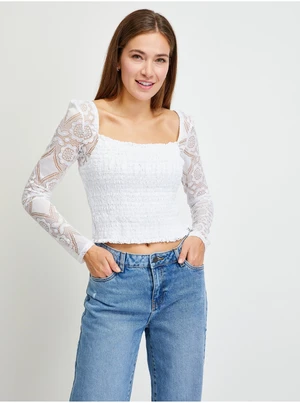 White Women Patterned Cropped Blouse Guess - Women