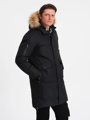 Ombre Alaskan men's winter jacket with detachable fur from the hood - black