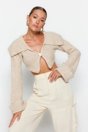 Trendyol Stone Crop Polo Neck Knitwear Cardigan