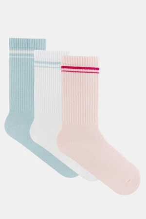 LOS OJOS 3 Pairs Multicolored Cotton Long Length Retro Socks