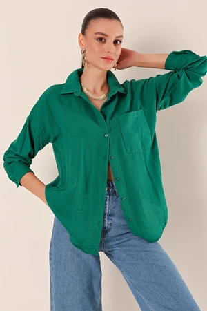 Bigdart 20153 Single Pocket Oversize Shirt - Emerald Green