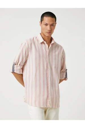 Koton Woven Shirt with Classic Collar Buttons, Roll-Up Detail with Sleeves.