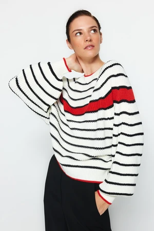 Trendyol Ecru Color Block Crew Neck Knitwear Sweater