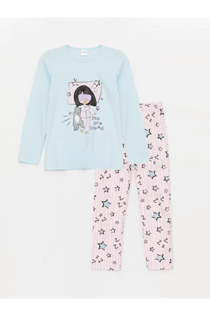 LC Waikiki Crew Neck Printed Long Sleeve Girls' Pajamas Set